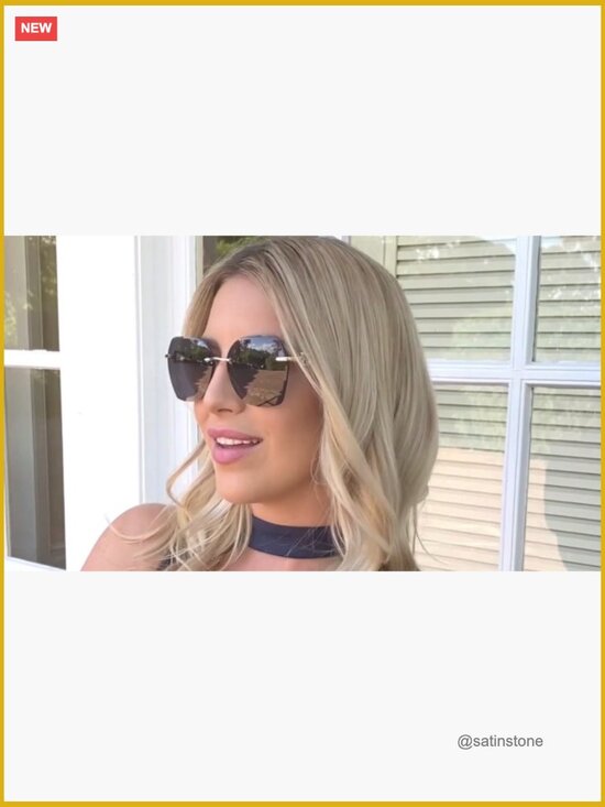 Oversized Rimless Sunglasses Geometric Diamond Cutting Gradient Lens UV main image 4
